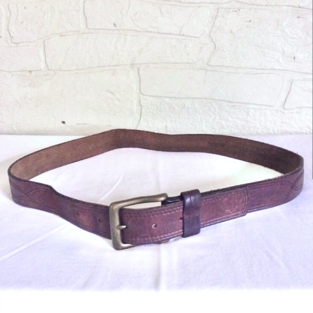 Men Vintage Brown Leather Belt Solid Brass Buckle
